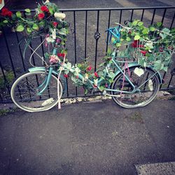 Bicycle parked against wall