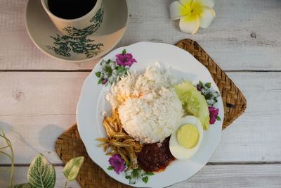 Directly above shot of food in plate on table