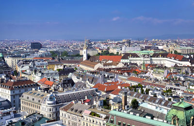 High angle view of buildings in city