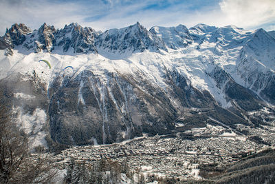 Scenic view of snowcapped mountains against sky