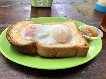 Close-up of breakfast served on table