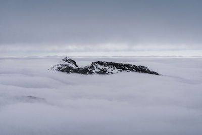 Scenic view of snow covered land against sky