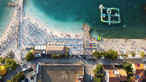 High angle view of the sea in croatia with drone 