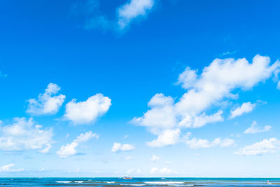 Scenic view of sea against blue sky