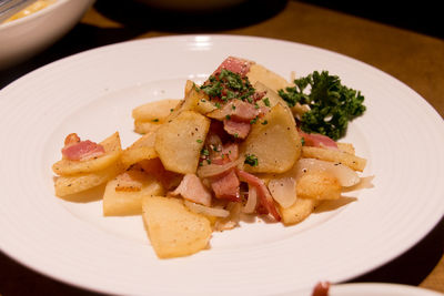 Close-up of food in plate on table