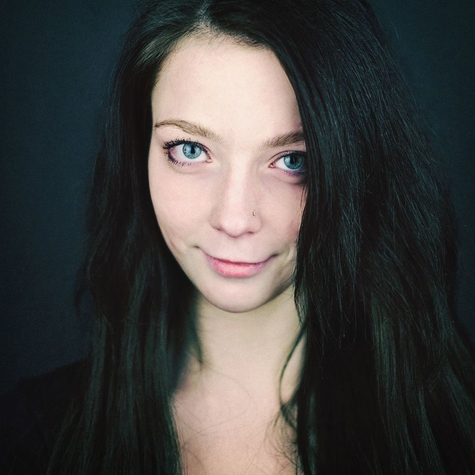 young adult, young women, looking at camera, long hair, portrait, front view, person, headshot, lifestyles, beauty, indoors, close-up, black hair, studio shot, make-up, lipstick, human face