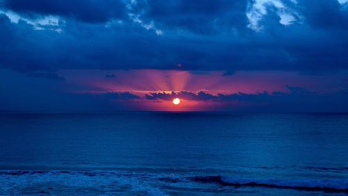 Scenic view of sea against cloudy sky