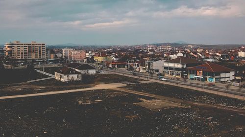 High angle view of cityscape against sky