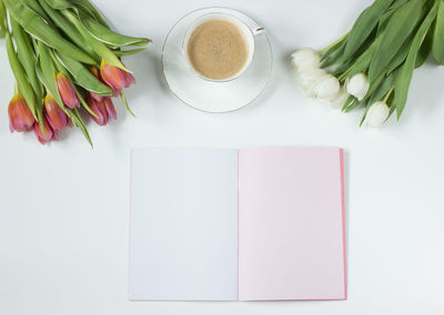 High angle view of coffee on table