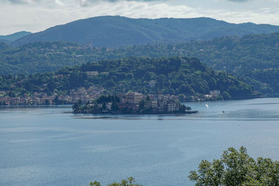 View of orta lake with san giulio island 