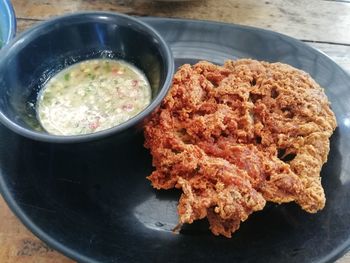 High angle view of food in plate