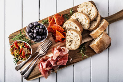 High angle view of breakfast on table