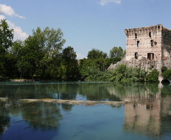 Reflection of building in lake