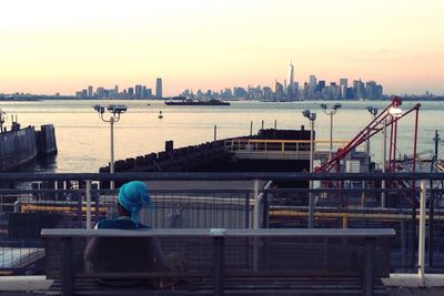 View of cityscape at harbor