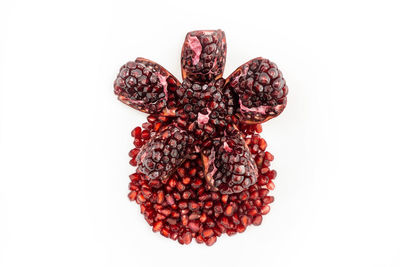 High angle view of berries against white background