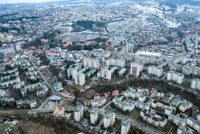 Aerial urban landscape, houses and flat of blacks from a drone. cluj napoca city, romania