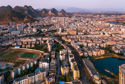 High angle view of city