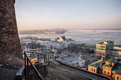 High angle view of buildings in city