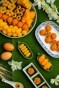 High angle view of food on table