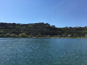 Scenic view of lake against clear sky