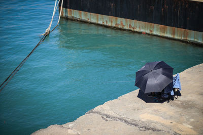 High angle view of nautical vessel on sea