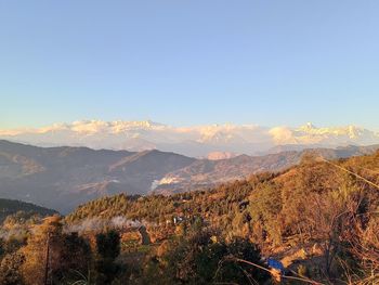 Scenic view of mountains against sky during autumn