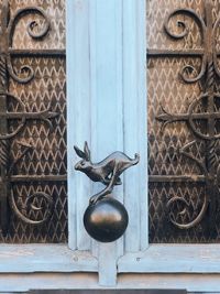 View of an animal sculpture on window of building