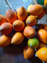 High angle view of oranges on table