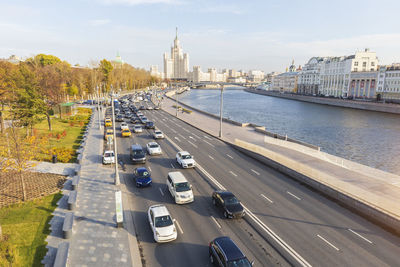 Center of moscow embankment traffic jam on the road