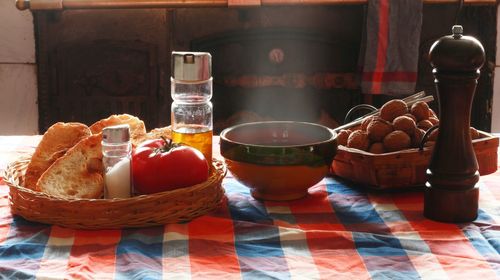 Close-up of fruits in glass on table