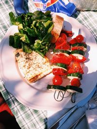 High angle view of breakfast served on table