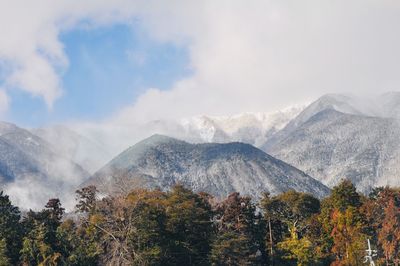 Scenic view of mountains against sky during autumn