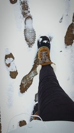 Low section of man standing on snow