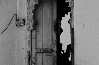 Close-up of old door of building