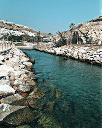 Scenic view of sea against clear sky