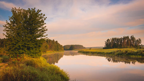 Scenic view of lake against sky during sunset