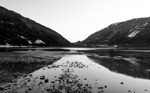 Scenic view of lake against clear sky