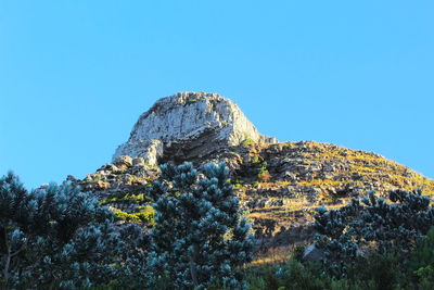 Scenic view of rock formation against clear blue sky