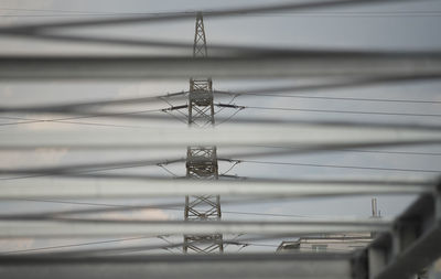 Low angle view of electricity pylon against sky