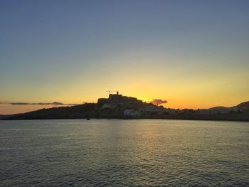 Scenic view of sea against clear sky during sunset