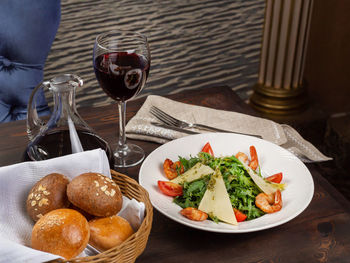 High angle view of meal served on table