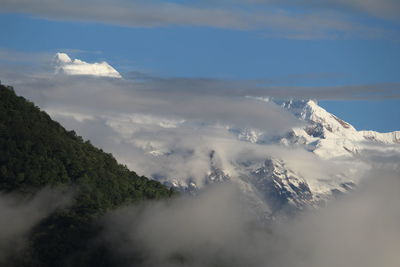 Scenic view of mountains against cloudy sky