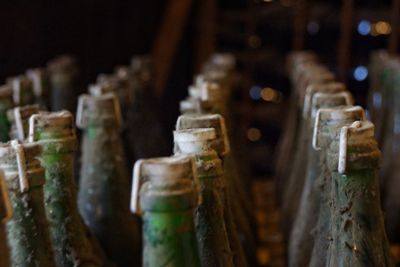 Close-up of wine bottles