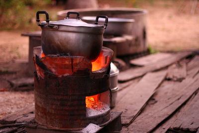Close-up of food cooking on stove