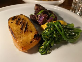 High angle view of food in plate