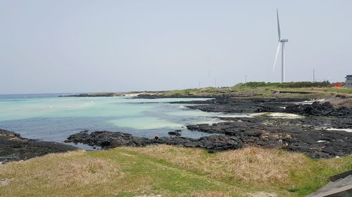 Scenic view of sea against clear sky