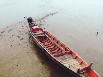 High angle view of boat on beach