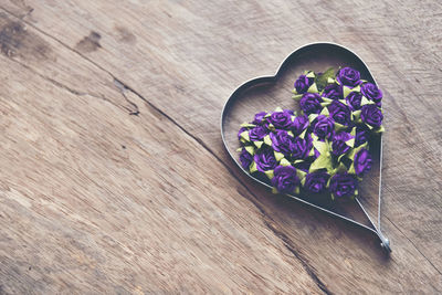 High angle view of purple flowering plant on table