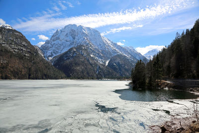 Scenic view of snowcapped mountains against sky