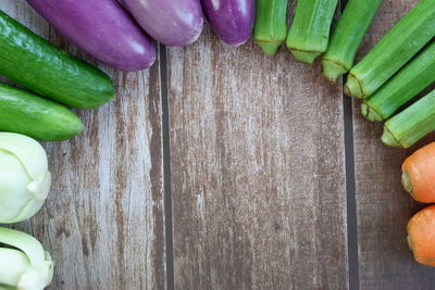 High angle view of chopped vegetables on table